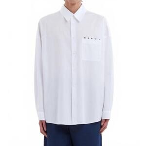 NEW MARNI poplin shirt with peeping logo in lily white